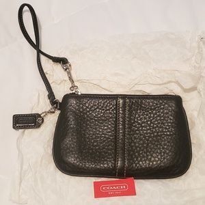 Coach black pebbled leather wristlet